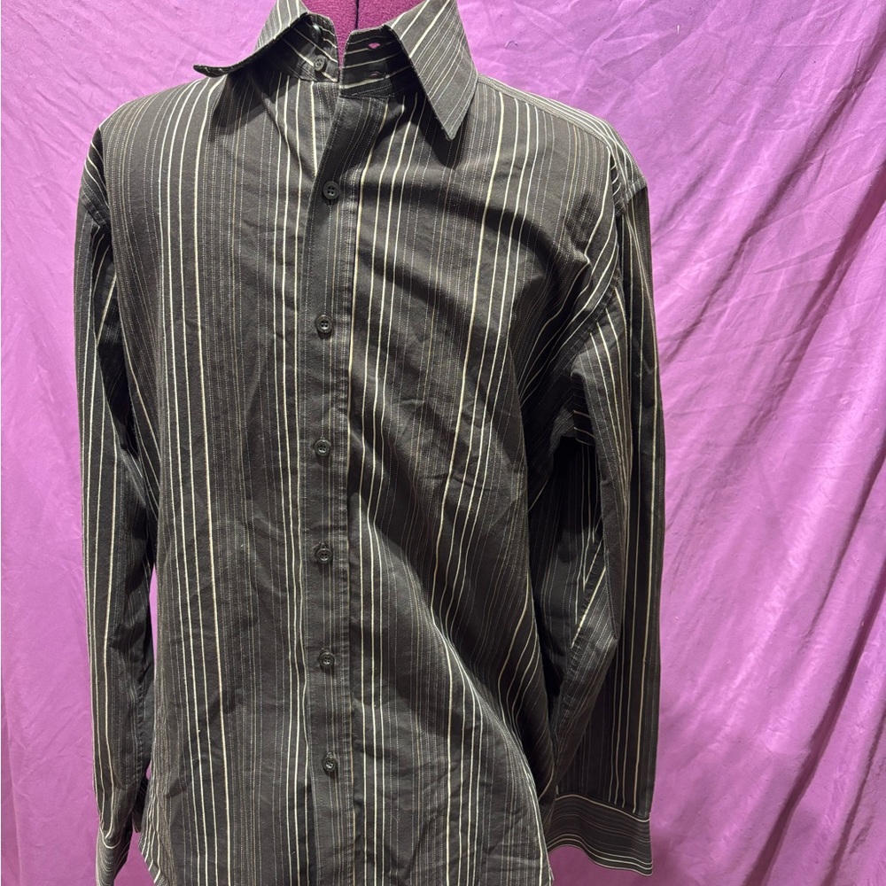 Brown Casual Button Down Shirt with Stripes